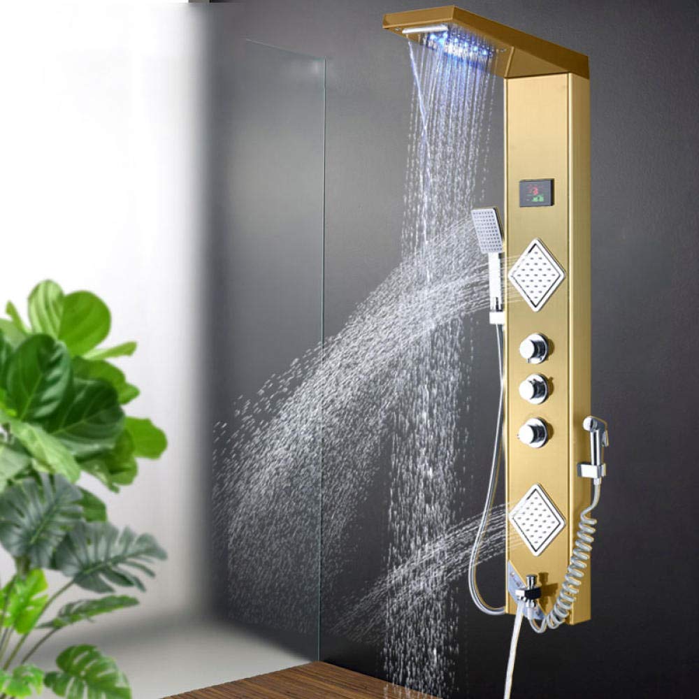 Panel prysznicowy z deszczownicą i deszczownicą, potrójne stalowe uchwyty, mieszacze ciepłej i zimnej wody do łazienki