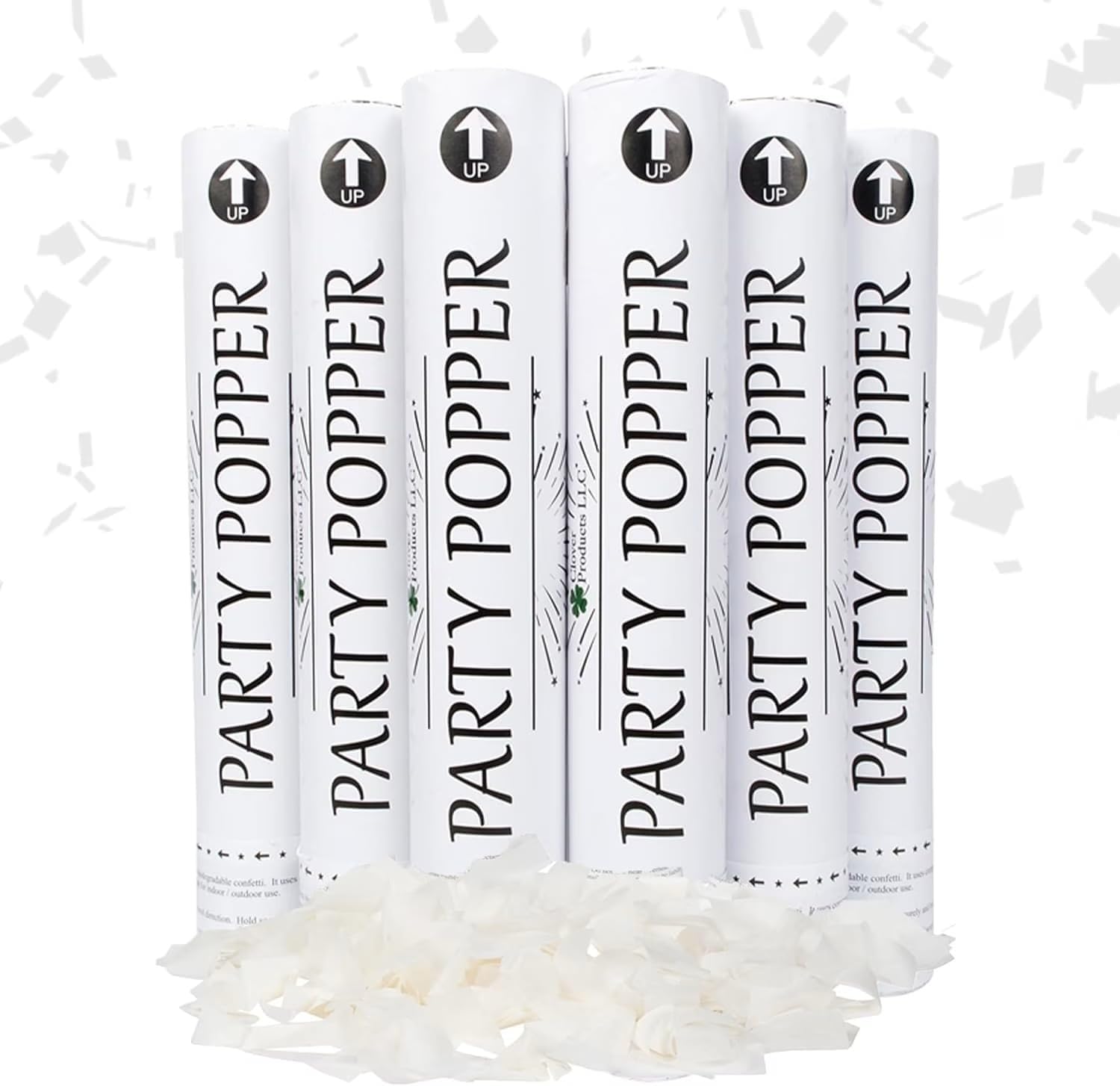 Large Premium Wedding Confetti Cannon - (6 Pack) White Biodegradable Paper Confetti Popper | Launches Confetti 20-25 Feet | Party Poppers for Wedding or any occasion.