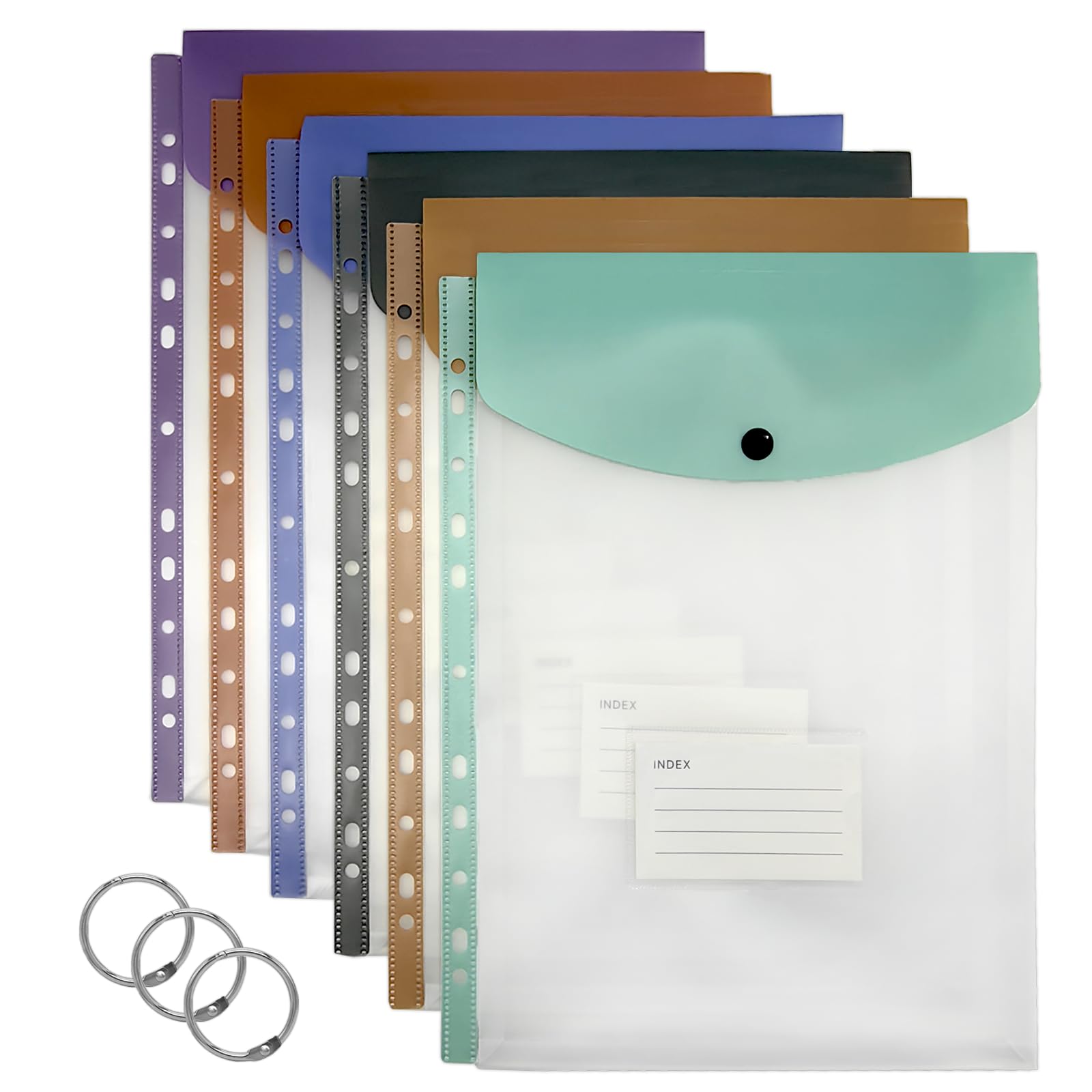 Plastic Wallets A4, 6 Pack Punched Pockets A4, Expandable Poly Pockets, Waterproof, Plastic Sleeves for Paper, Stationary Supplies for School, Office, Home