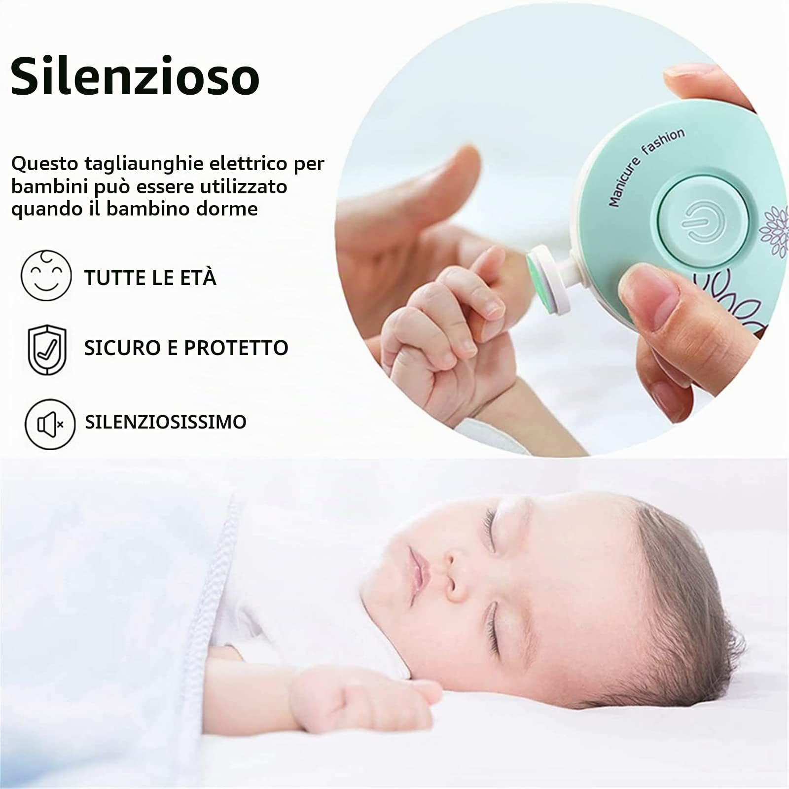 Tagliaunghie Neonato,Lima unghie neonato,Lima Unghie per Bambini 6 in 1 Lima per Unghie elettrica per Bambini Lima per unghie elettrica per neonati (Vert)