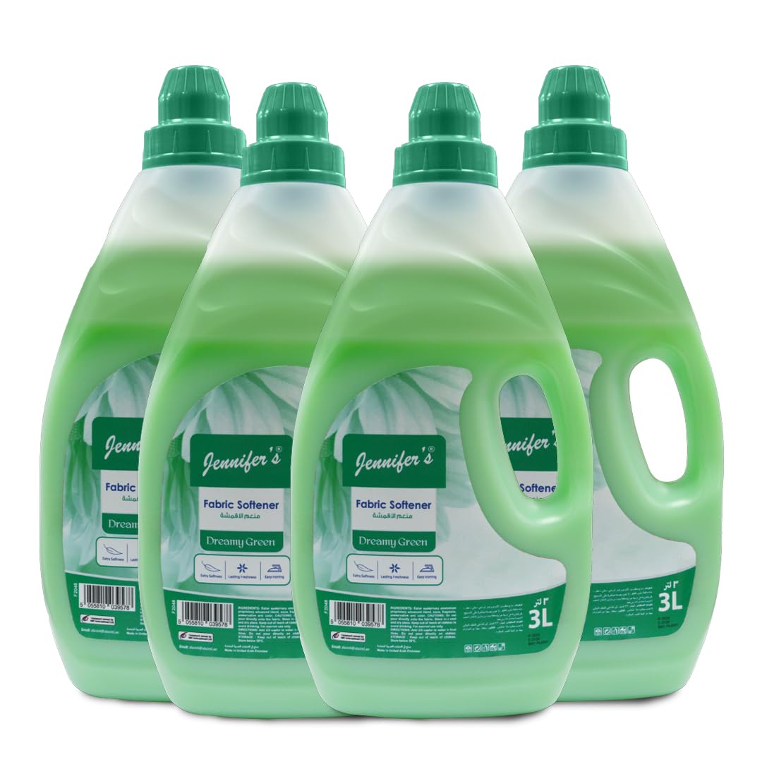 Jennifer's Fabric Softener Dreamy Green 3 Liters (Pack of 4)- Superior Softening, Long-Lasting Fragrance, Eazy Iron, Gentle on Fabrics 12 Liters