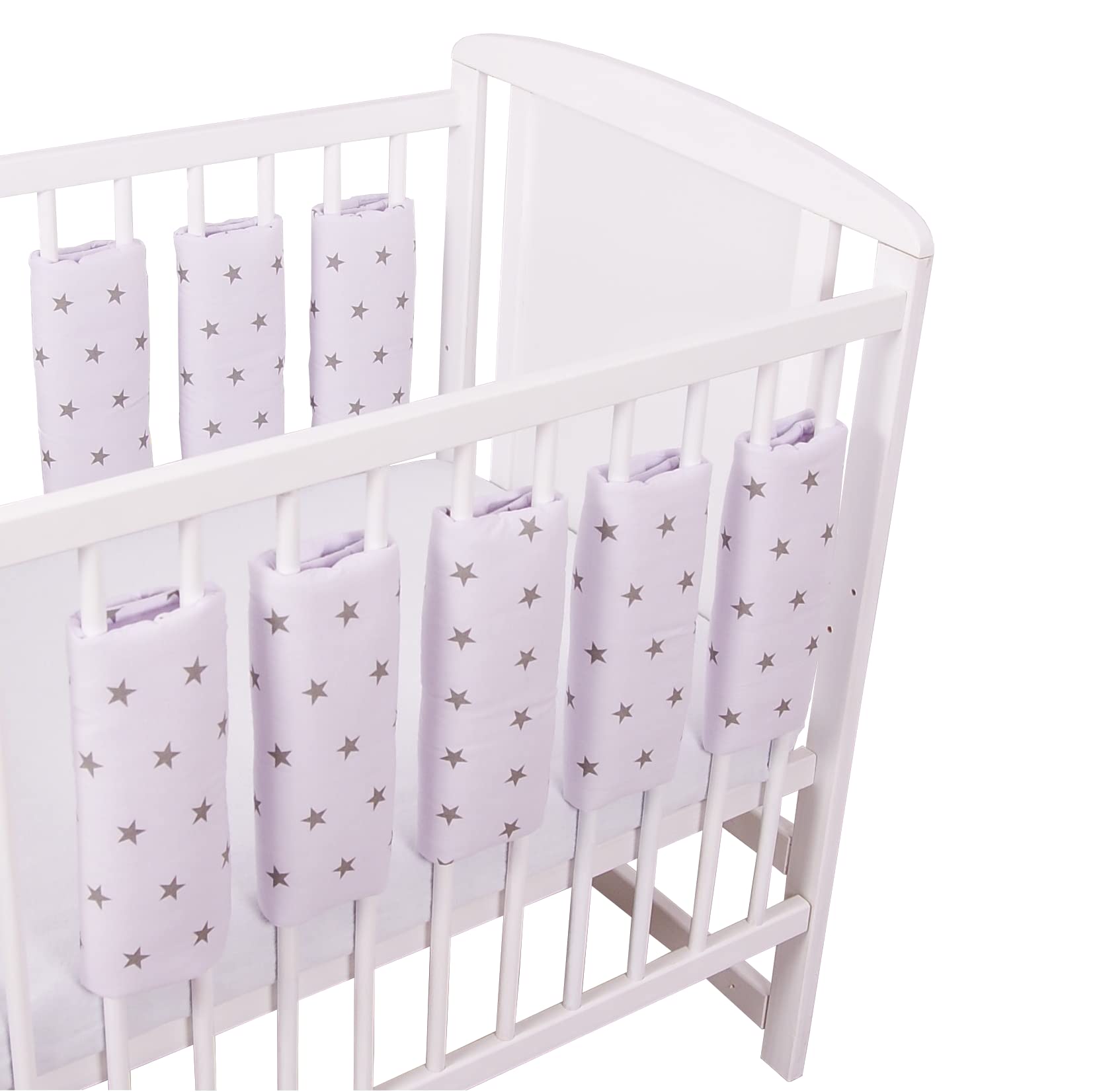 Bello24 - Universeller Babybett Gitterschutz mit Klettverschluss aus 100% Baumwolle 38x30cm (Graue Sterne, 3)