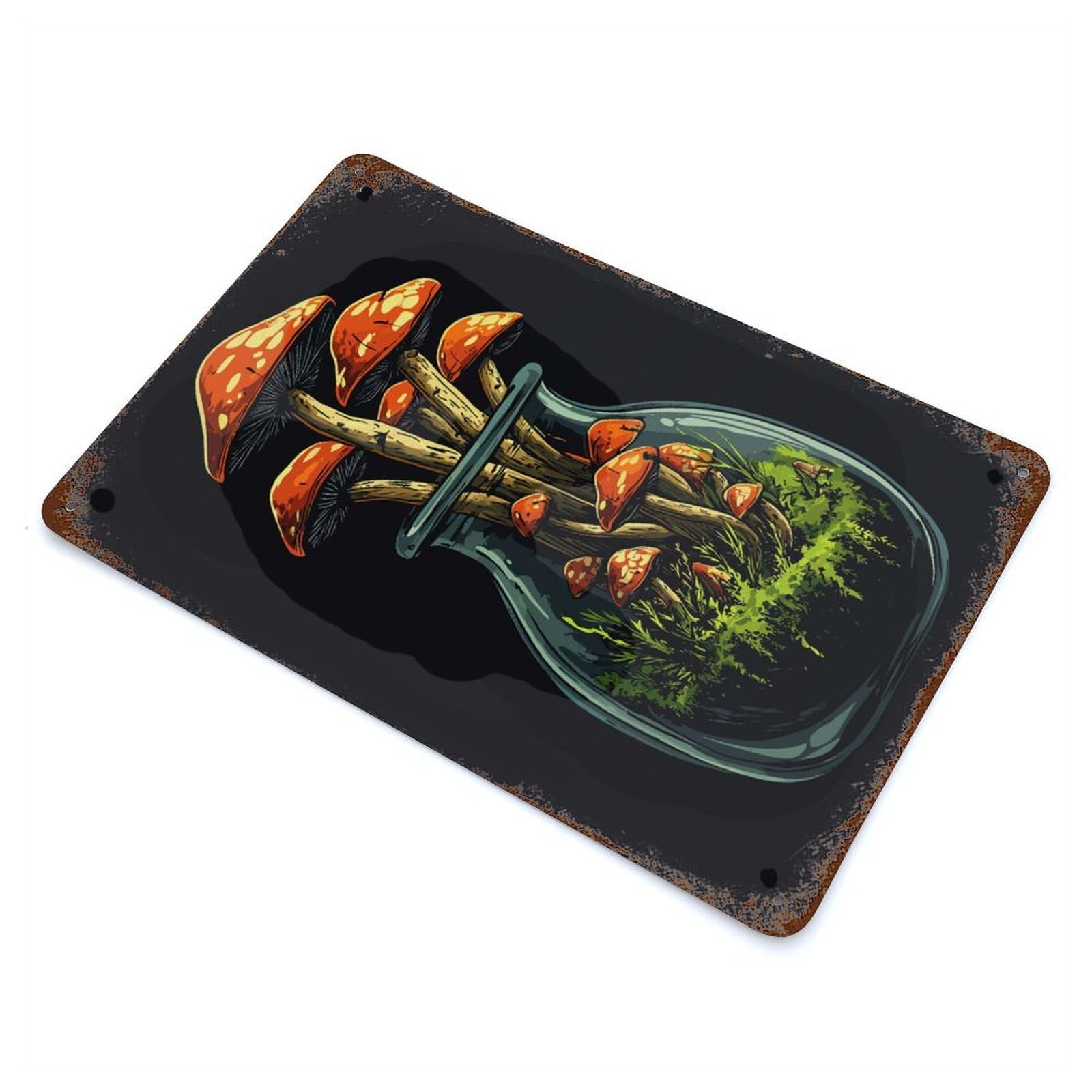Goblincore - Mushrooms in A Jar Decorative Tin Sign 11.8"x7.9", for Bistro, Counter And Cafe Decor, Classic Wall Plaque