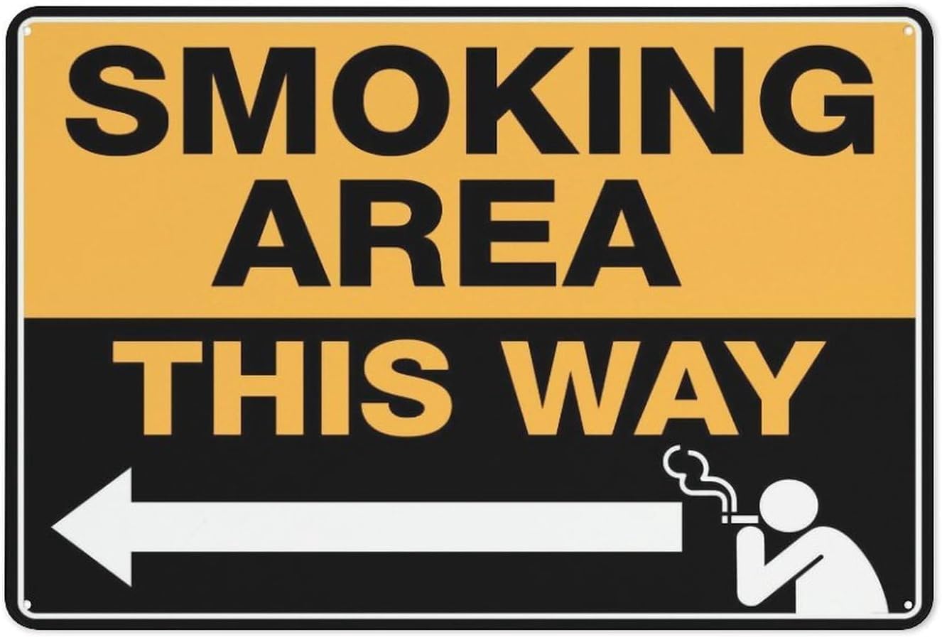 (2-Pack) Metal Tin Sign Vintage Sign Smoking Area This Way Left Arrow 12"X8" Warning Signs For Property Yard House Office