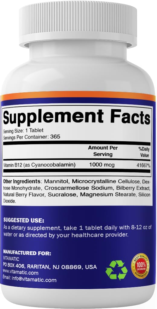 Vitamatic Vitamin B12 1000 mcg, 365 Fast Dissolve Tablets - 2 Pack — Amazon image 8
