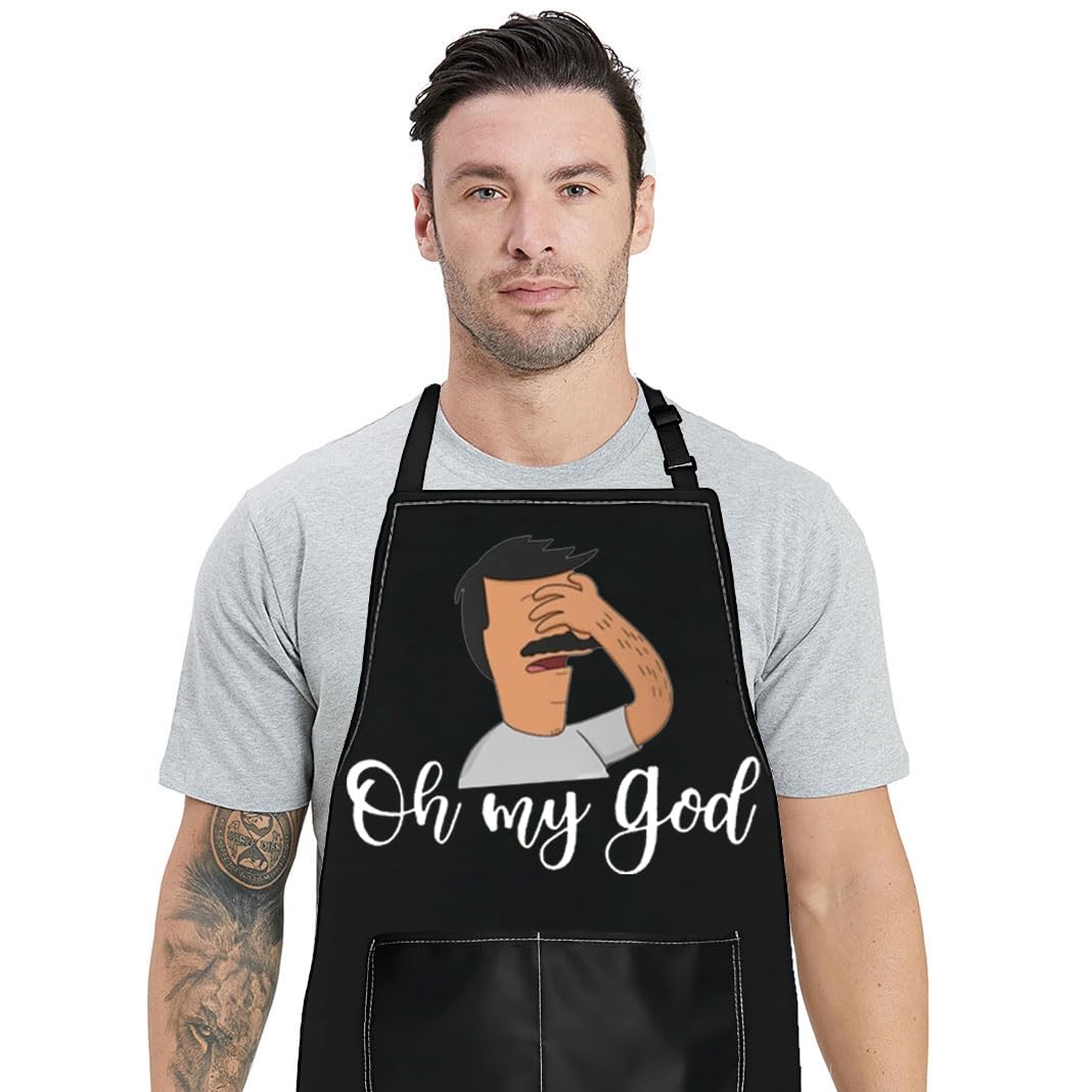 WZMPA Funny Bob Belcher Kitchen Apron With Pockets Bob Belcher Fans Gifts Oh My God Bob Belcher Apron For Cooking Baking