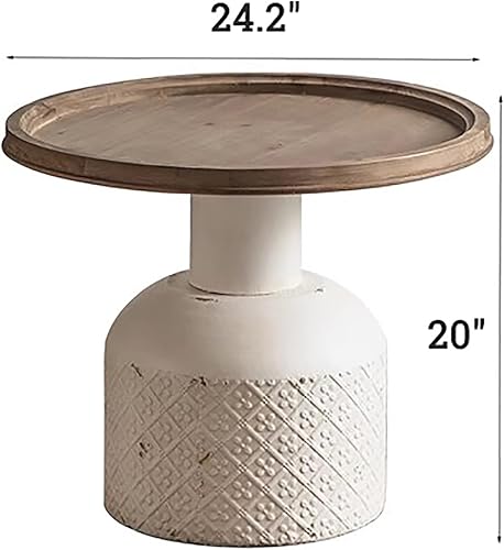 Miniatura 2 de Mesa auxiliar redonda de granja con base de metal, mesas de té laterales rústicas únicas con parte superior de madera, mesa auxiliar bohemia para