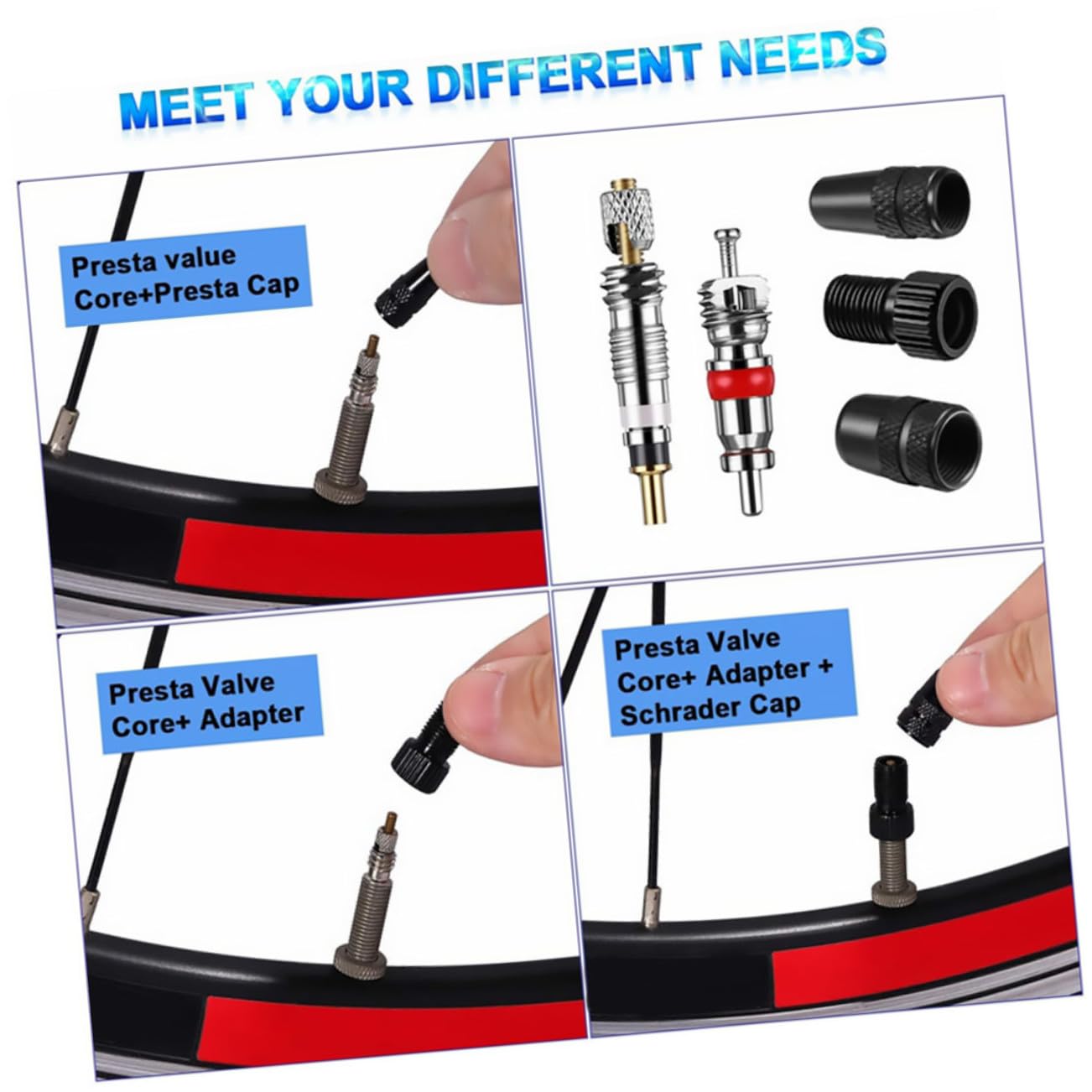 SOLUSTRE 3ensembles Kit De Outils De Réparation De Pneu Pour Vélo Démonte-cœur De Valve Avec Clé Pour Bicyclette Et Véhicules Équipés De Pneus à Air