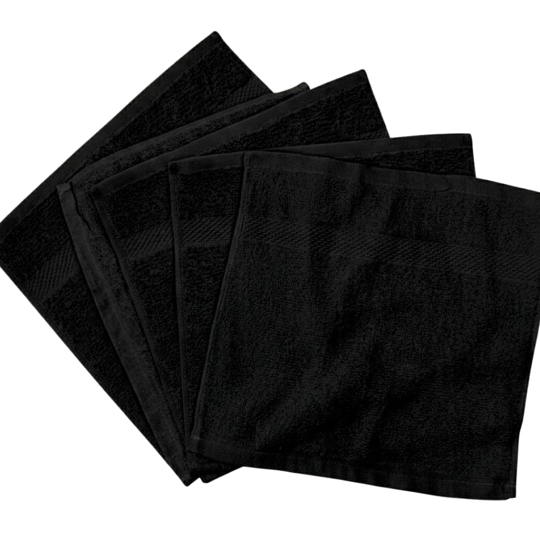 Diamond Tex Pack of 6, 12, 24, 36, 48, 96 Face Cloth 100% Egyptian Cotton Soft Flannels Set Quick Absorbent Washcloth 500-GSM Gym, Golf Hand Wash Towels 30x30cm (Black, 6)