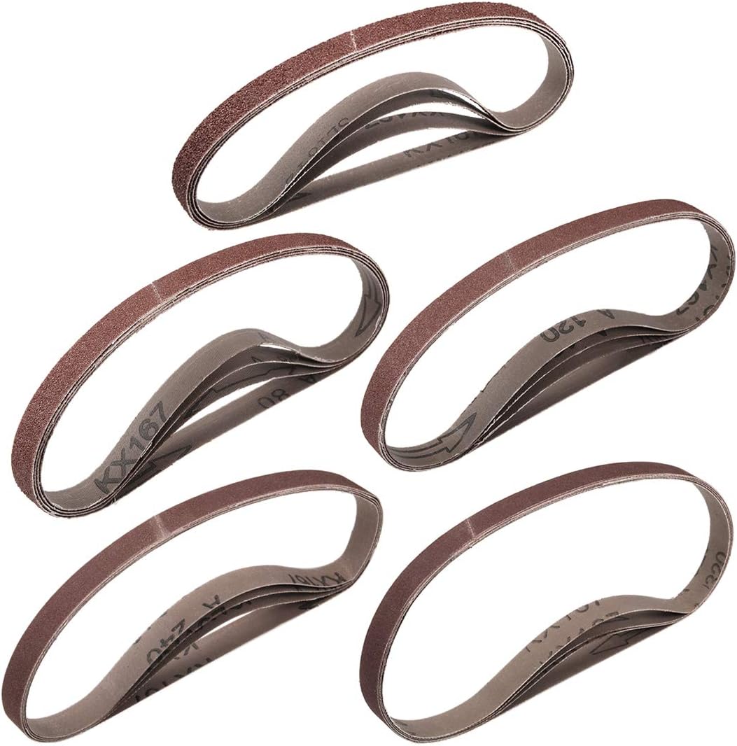 uxcell 1/2" x 18" 60/80/120/240/320 Grit Sanding Belt Aluminum Oxide