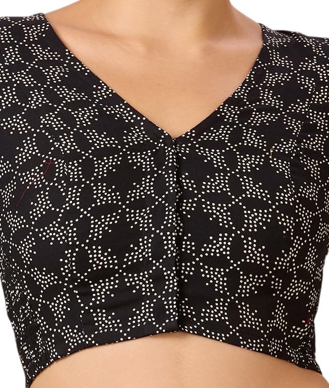 Image of Studio Shringaar Women Cotton Half Sleeve Printed Stretchable(Smocked)Readymade Saree Blouse