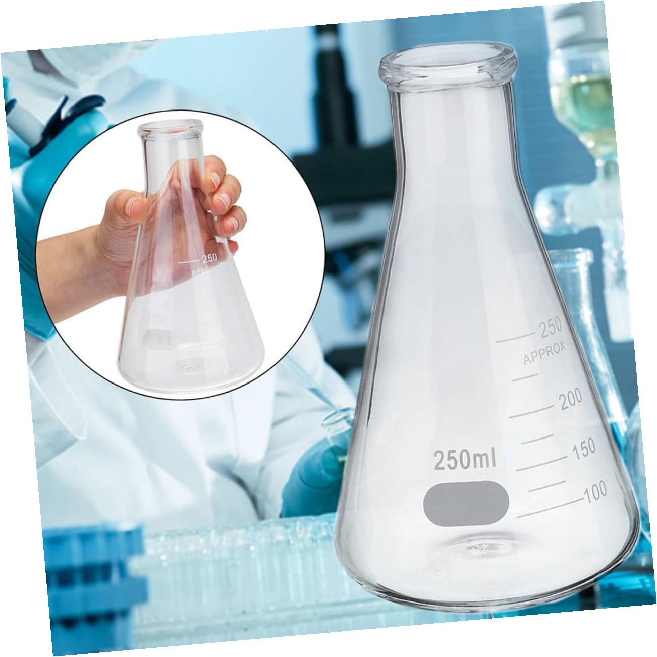 Matraz Cónico de Vidrio 3 Piezas 100ml 250ml 500ml | Graduaciones Estándar y Escala Clara, Base Plana, para Laboratorio Escolar y Aplicaciones de Ciencias Vida