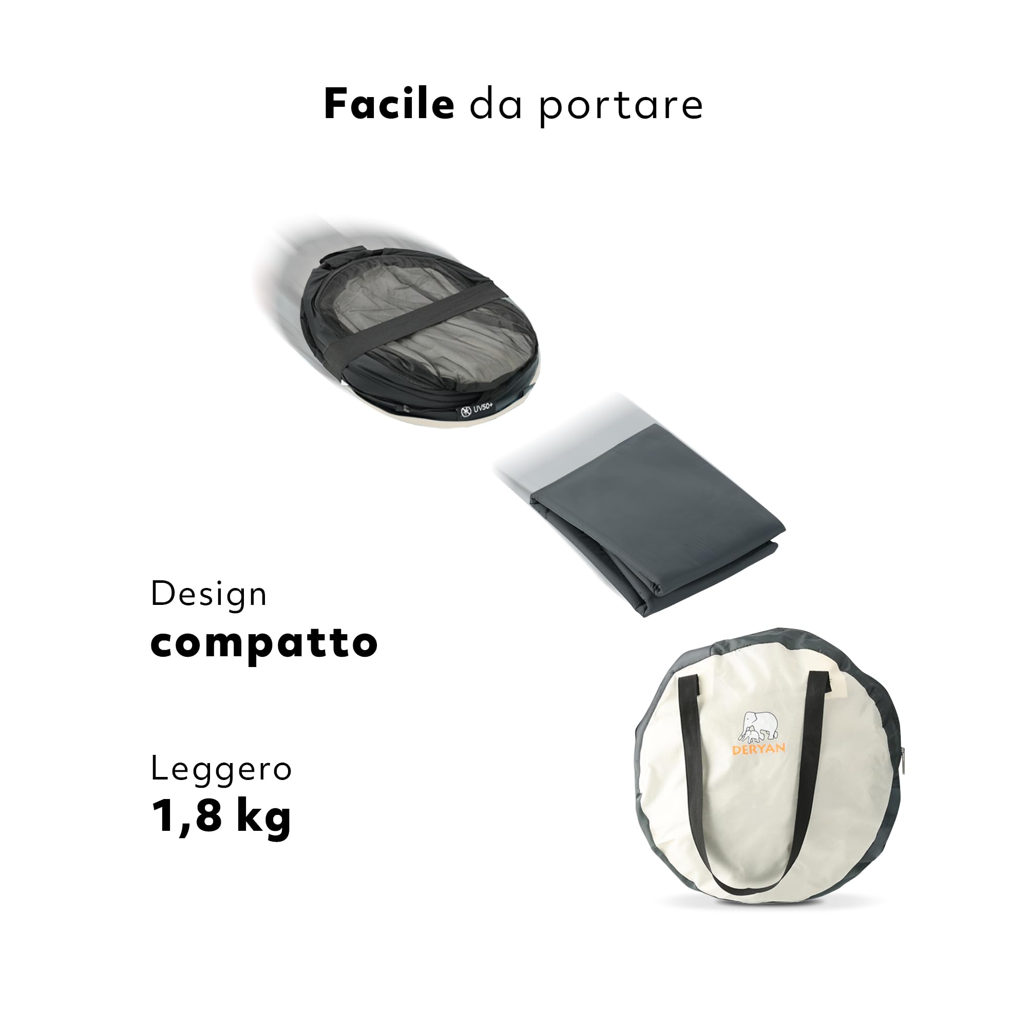 Deryan Lettino neonato da viaggio pieghevole con materasso, 0-2.5 anni, Lettino da campeggio, Le pareti realizzate in rete, Letto Pieghevole 120x75cm, Borsa da Trasporto, Protezione Insetti, Avorio