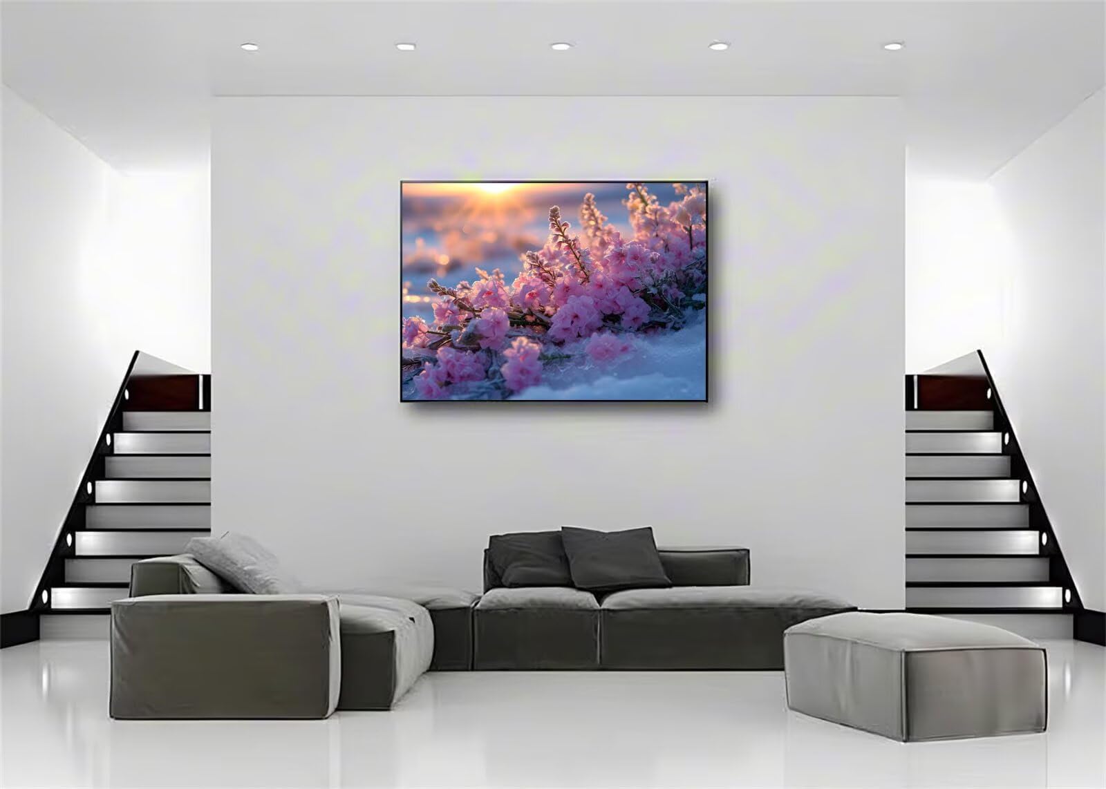 Dipingere con i Numeri, Tramonto Nevicare Kit di Pittura Acrilica Fai-da-Te per Adulti and Bambini Principianti,con tela Senza Pieghe,Pennelli e Vernice Acrilica, Regalo 80x100cm (Senza Cornice) q-238