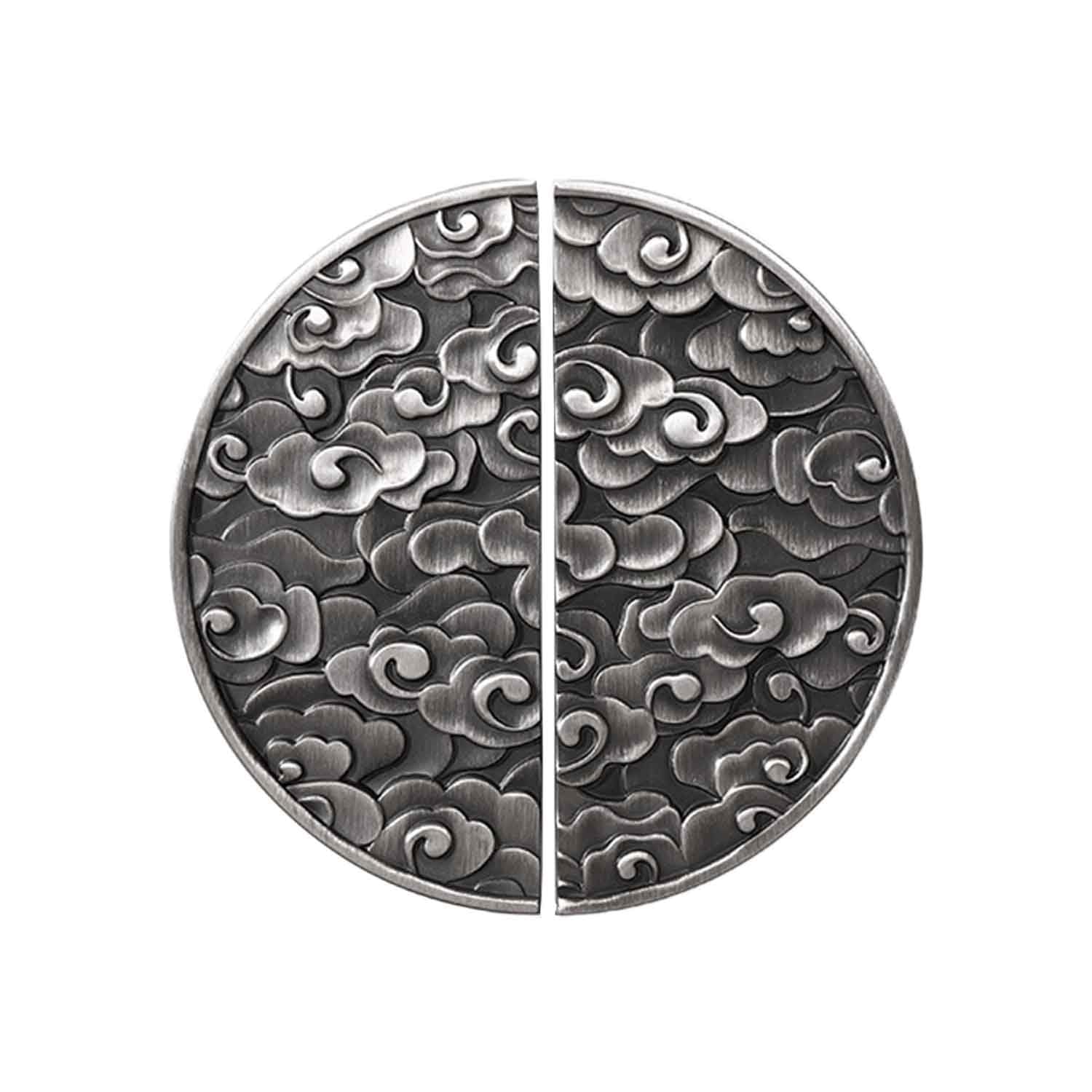 JSBWSFA 2PCS Antique Half Moon Cabinet Pulls, Zinc Alloy Kitchen Cabinet Pulls Gold Drawer Dresser Handles Semicircle Pulls New Chinese Auspicious Pattern Unique Cabinet Hardware (Silver)