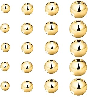 200 Pcs Mix 14K Gold Plated Beads Smooth Little Round Spacer Beads Brass Long-Lasting