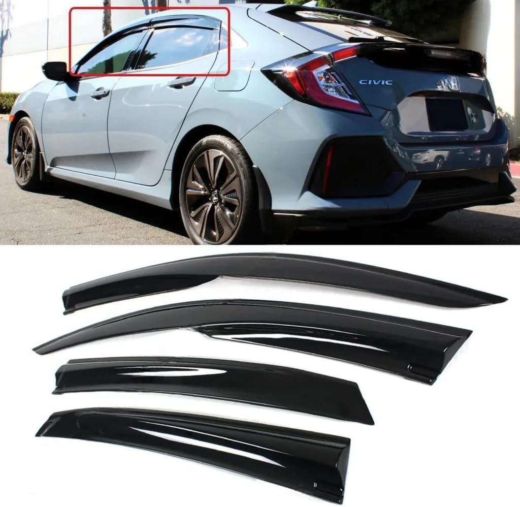 YOUNGERCAR Window Visors Rain Guards Shield for Honda Civic 5Dr Hatchback 2016-2021 Rain Guards Shields Vent Shade Deflector Wind Dark Smoke Ventshade Ventvisor Tape-on 4PCS