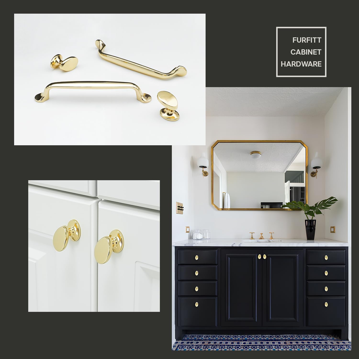 4 Pack Cabinet Knobs Polished Gold Solid Zinc Alloy Polished Brass Pulls for Dresser Drawers Shiny Gold Kitchen Cupboard Bathroom Furniture Hardware