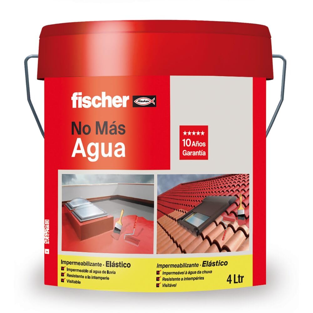 fischer - Pintura Impermeabilizante sin Fibras | Blanca (cubo 5kg - 4l)| Resistente al agua | Fácil Aplicación | Para Terrazas y Cubiertas Visitables