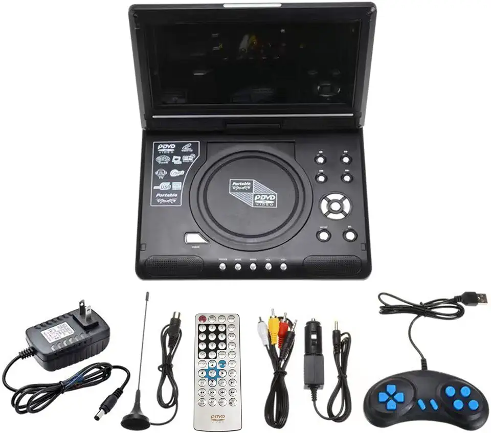 burko 9.8 Polegadas 16:9 Widescreen 270° Tela LCD Rotativa Casa Carro Tv Leitor de DVD Portátil Vcd Disco Compacto Visuzador Mp3 com Função de Jogo