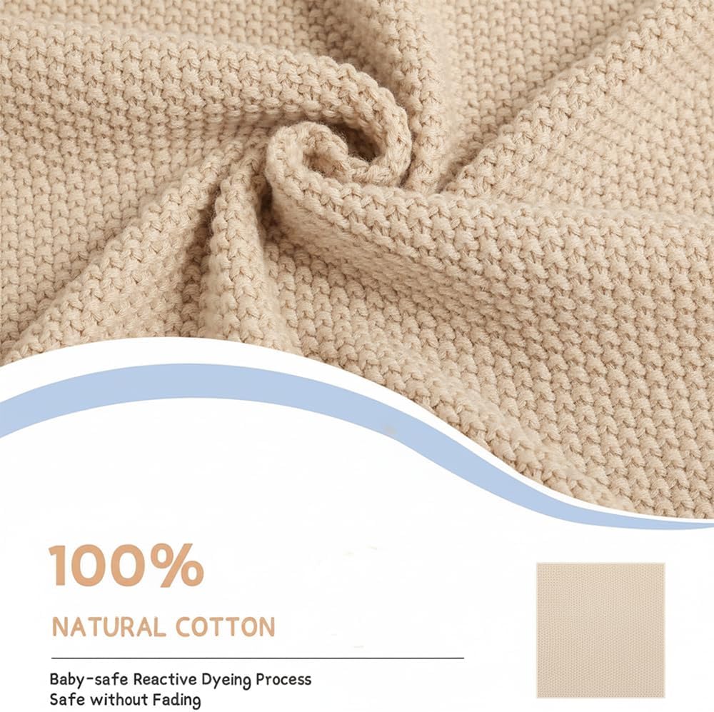 Baby Knit Blanket Soft Breathable Cotton Scallop Border Blankets Newborn Knitted Blanket Swaddle Blankets Gifts for Baby Newborn Toddler Shower Boy Girl New Mom Birthday Christmas Beige 30x30