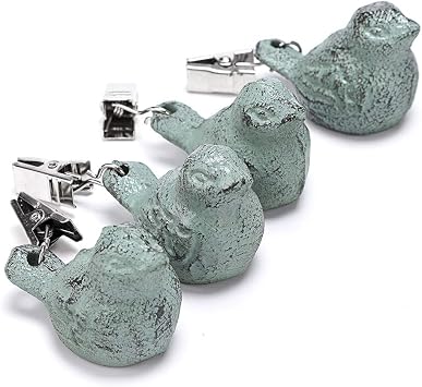 OwnMy Set of 4 Tablecloth Weights Clip on, Pendant Tablecloth Weights Kit with Cast Iron Antique Birds, Outdoor Garden Party Picnic Table Cloths Clips Green