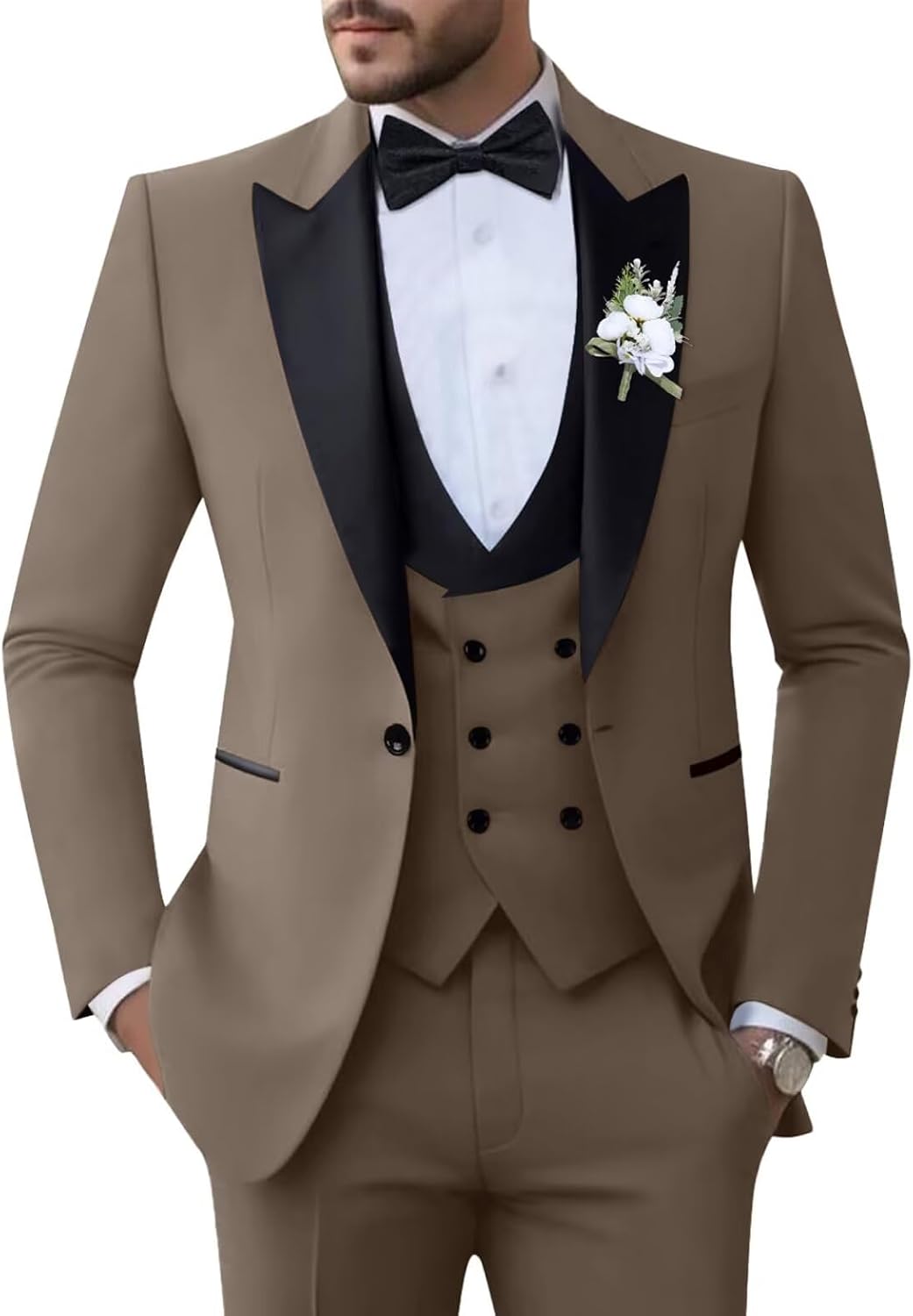 Mens Suits 3 Piece, Suits for Men Slim Fit Double Breasted Suit Men Wedding Business Prom Blazer Vest Pants Set