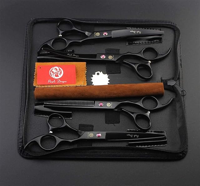 Foto 3 de 7 de Purple Dragon Kit Tijeras Pelaje Perro 7", 4 Piezas Negro con Estuche