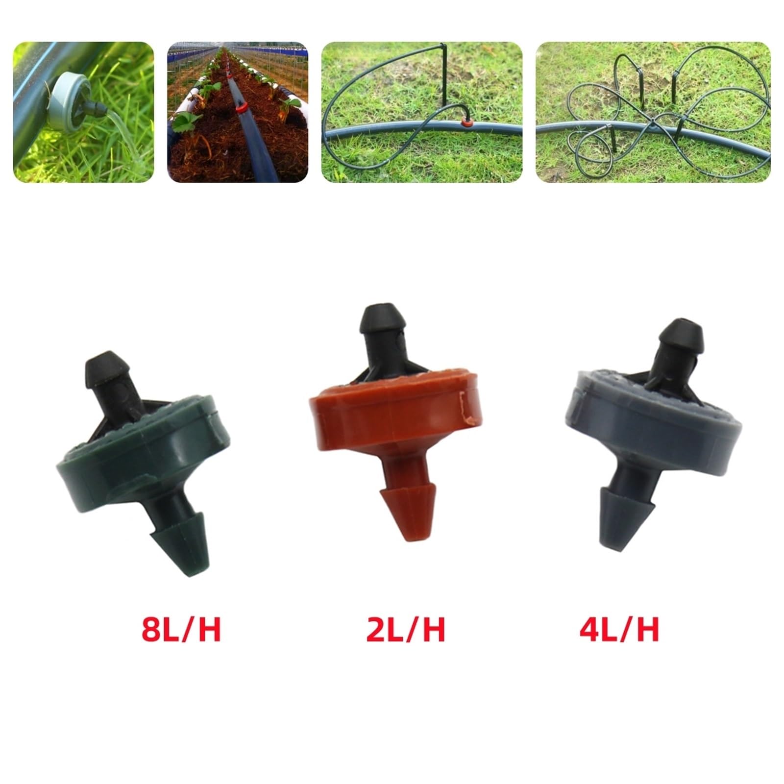 Emettitori per Irrigazione a Goccia Mini gocciolatore autocompensante da 2L/H, 4L/H, 8L/H, raccordi for irrigazione giardino e serra 4/7 mm, 500 pezzi(Red 2L)