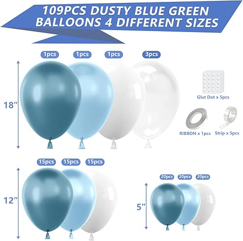 Miniatura 2 de YAOWKY Kit de arco de guirnalda de globos azul y blanco, 111 globos de látex de 18, 12, 5 pulgadas, blanco, azul y Bobo para baby shower