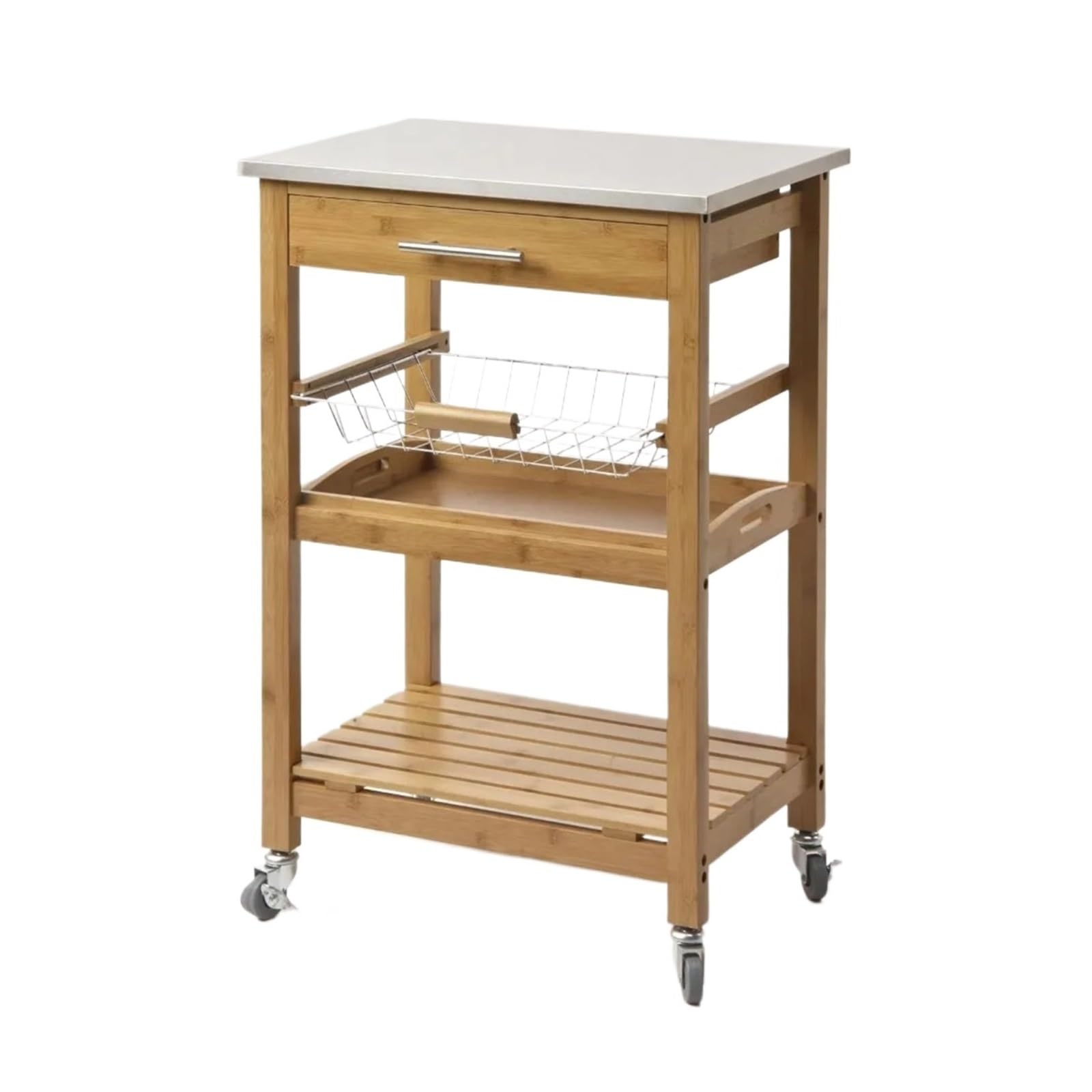 Carrello multiuso da cucina Carrello da cucina in bambù, mensole galleggianti for l'organizzazione e lo stoccaggio della casa, carrello for l'organizzazione della cucina, carrello portaoggetti con rot