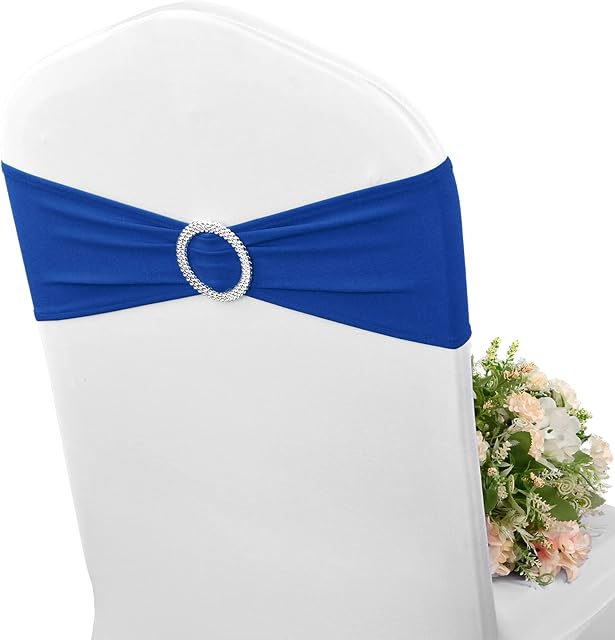 Pesonlook 60Pcs Spandex Stretch Chair Covers Sashes Bows with Buckle Slider Wedding Blue Chair Sashes Spandex Chair Cover Bands for Folding Chairs Banquet Decoration (Royal Blue)