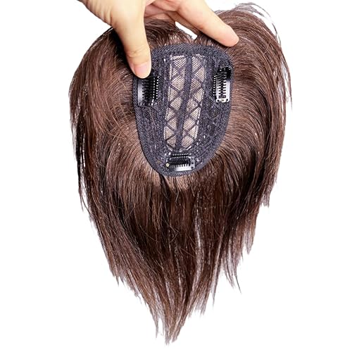 Miniatura 2 de Toppers invisibles de cabello humano para mujer, con clip, con flequillo de aire 3D, flecos, lacio, 3.9 x 4.3 in, parte media, pelucas de cuero
