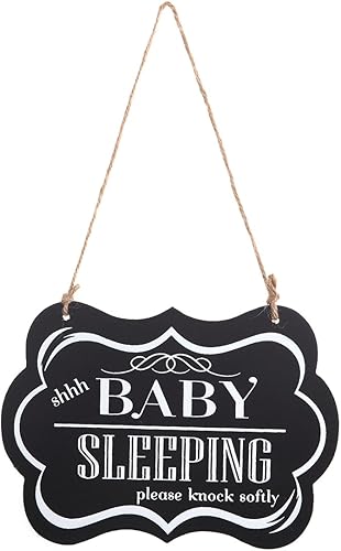 WINOMO Letrero de dormir para puerta con texto en inglés "shhh BABY SLEEPING please knock softly", divertido letrero de madera para dormir para