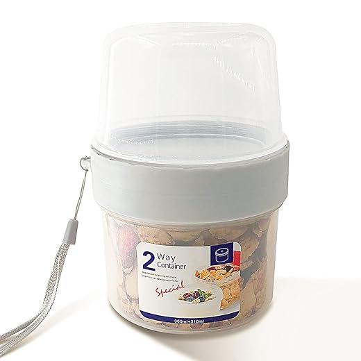 HeNai PETWEKAN Breakfast On The Go Cups,Yogurt Portable Cups Large Capacity Sealed Double Layer Food Container With Cereal Oatmeal or Fruit Container (310ml+360ml)