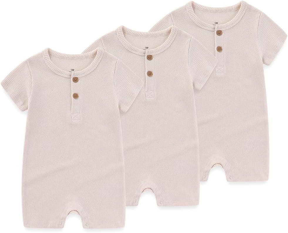 Newborn Baby Boys Girls One Piece Romper 3 Pack Short Sleeve Ribbed Button Multiple colors Jumpsuit Outfit Clothes