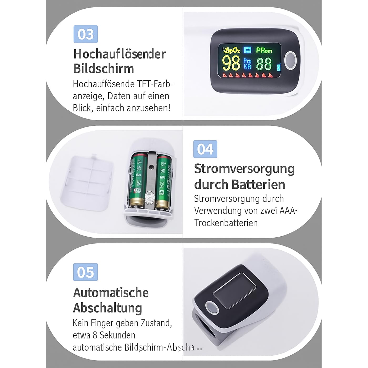 H20C Bolwins professioneller Finger Pulsoximeter SpO2 Oximeter zur Sauerstoffsättigung & Puls Messung – genaues Blut Sauerstoff Messgerät für Zuhause, Klinik, unterwegs, Erwachsene & Kinder