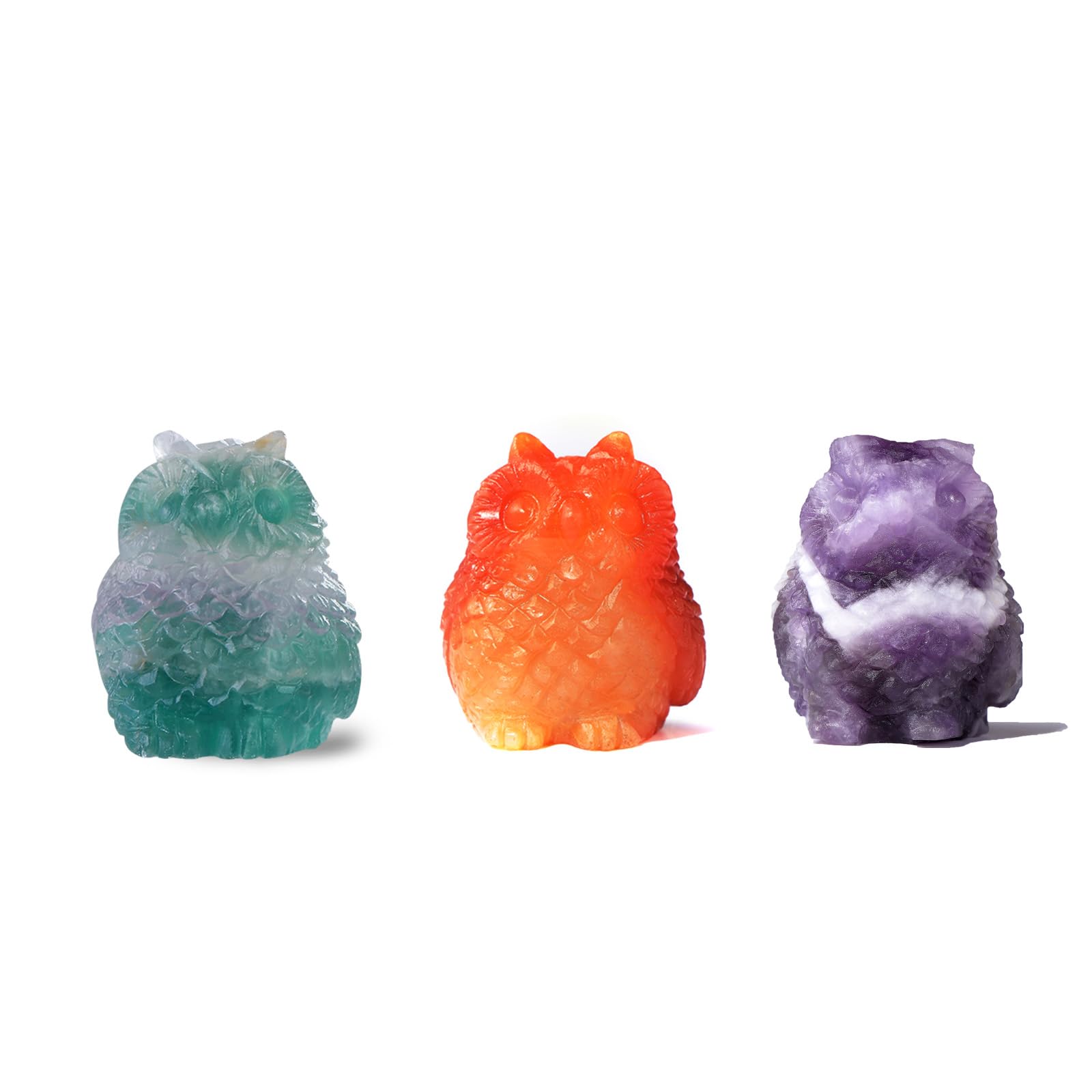SMQ 3pcs Crystal Statue 1.2" Mini Owl Figurines, Hand Carved Small Owl Statue, Animal Gemstone Ornament Home Decoration Cute Pocket Stone Gift for