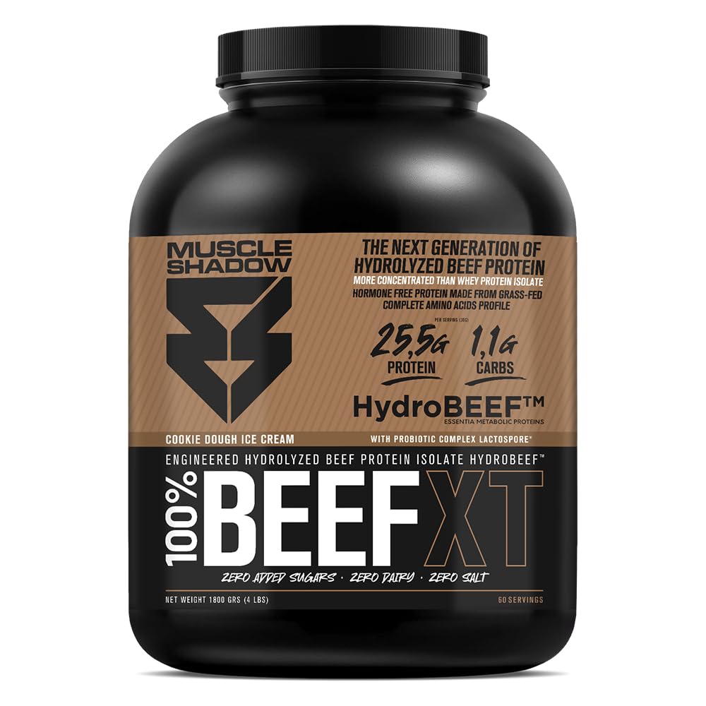 BEEF XT Proteína Ternera 1,8kg Cookie Dough Ice Cream | HydroBeef™ aislado ternera, rápida absorción. Sin lactosa, gluten ni azúcar. Probióticos LactoSpore®. Formato polvo