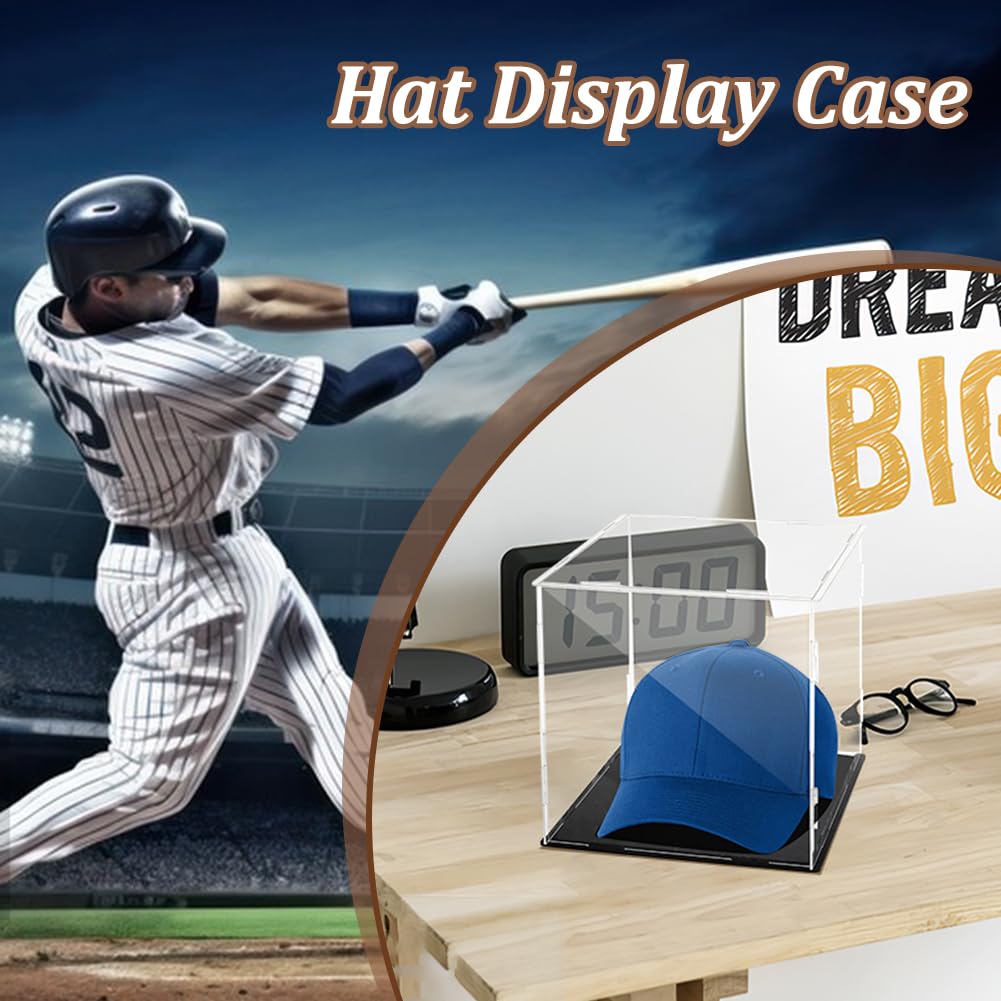 AHANDMAKER Vitrina transparente con soporte para sombrero de béisbol con base negra, vitrina acrílica para figuras de acción, béisbol, 8.26 x 7.87 x 7.87 pulgadas, ODIS-WH0099-19