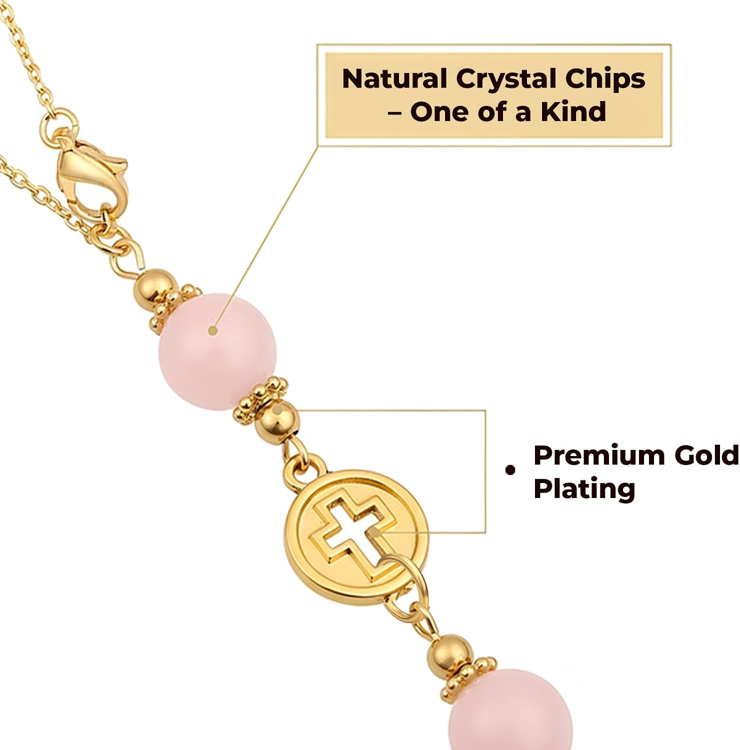 Crystal Cross Car Charm for Rearview Mirror, Car Mirror Hanging Accessories, Christian Cross Car Decor Ornament, Cute Car Charm for Women Drivers Mom (Rose Quartz)