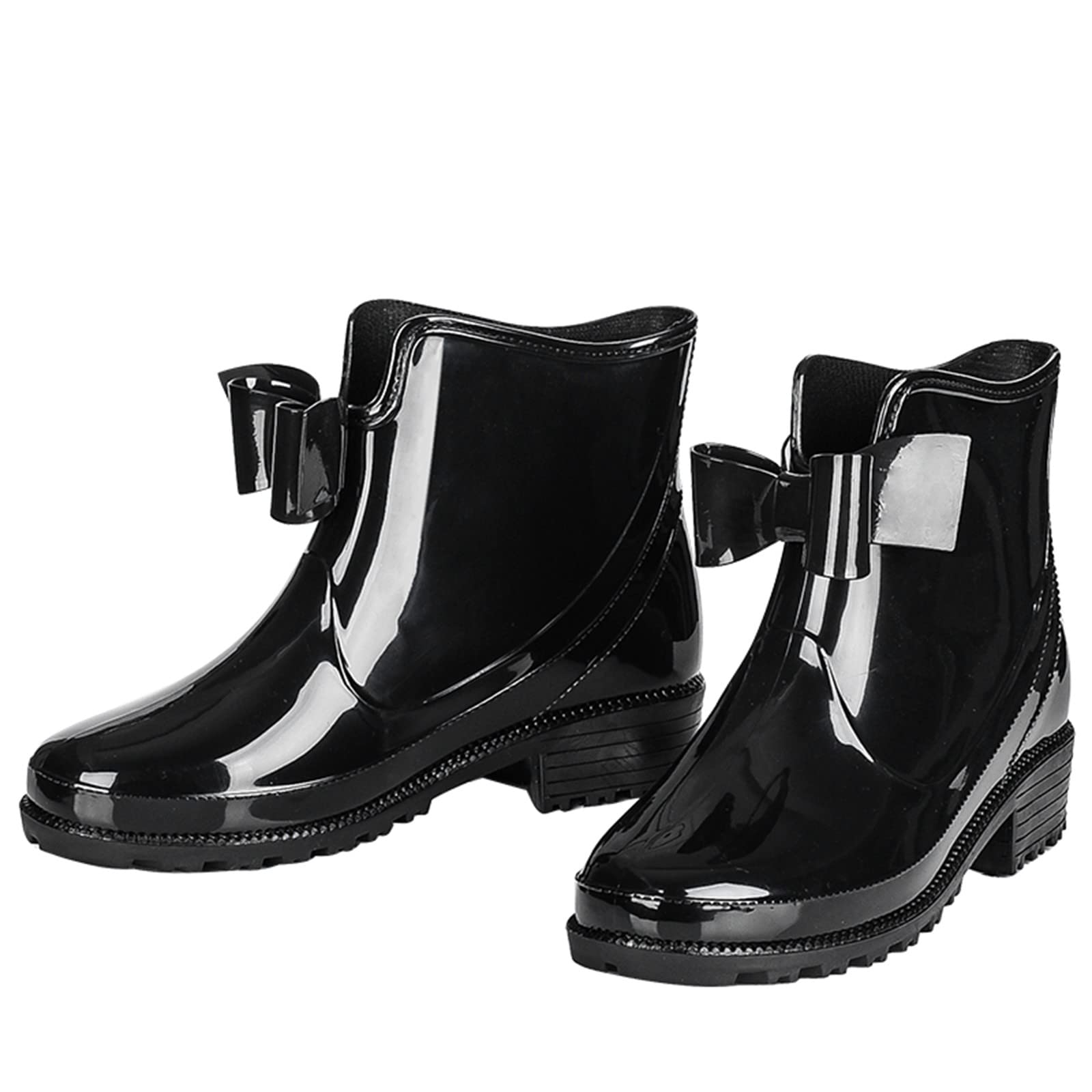 Generisch Bottes en caoutchouc tendance pour femme - Courtes - Imperméables - Antidérapantes - Avec nœud plat en plastique - Polyvalentes - Confortables - Élégantes - Courtes - Chaussures de pluie
