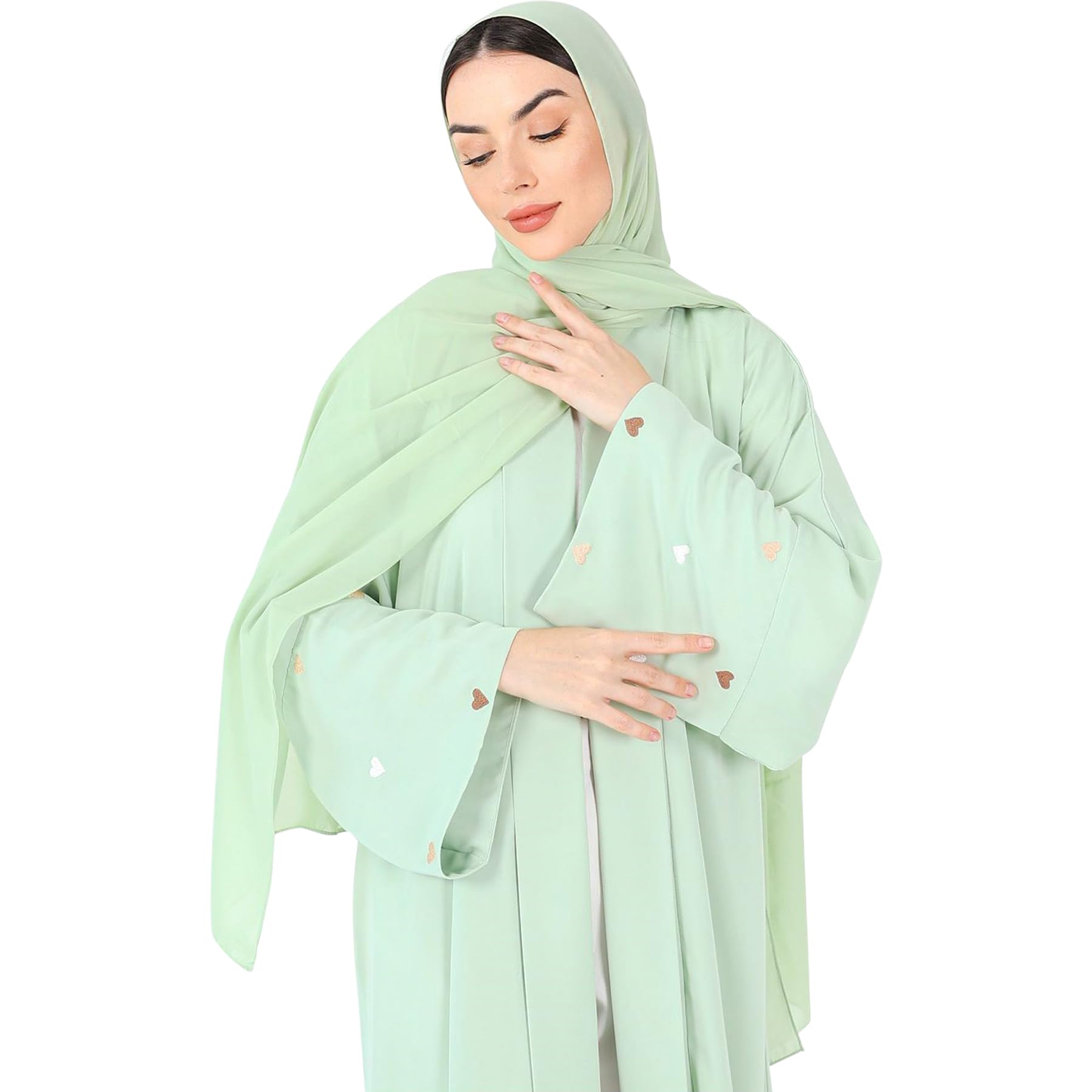 Abayas for Women Muslim Islamic Dubai Cardigan Open Front Chiffon Dress Long Sleeve Maxi Abaya Long Kaftan Robe(No Scarf)