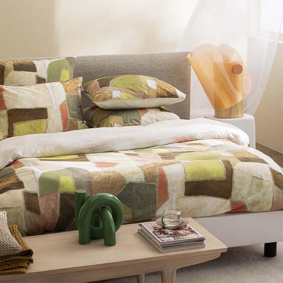 Printed Cotton Percale Duvet Cover, Clay Collage, 260 x 240 cm, Designers Guild
