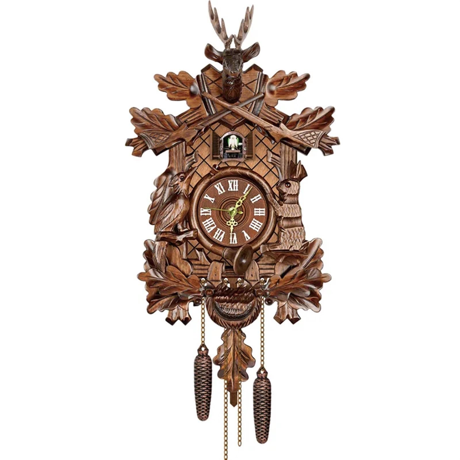 SNGUOQ Cuckoo Clock For Living Room Wall Handicraft Vintage Wooden Tree House Alarm For Bedroom Office For Bedroom Office(Brown 01)