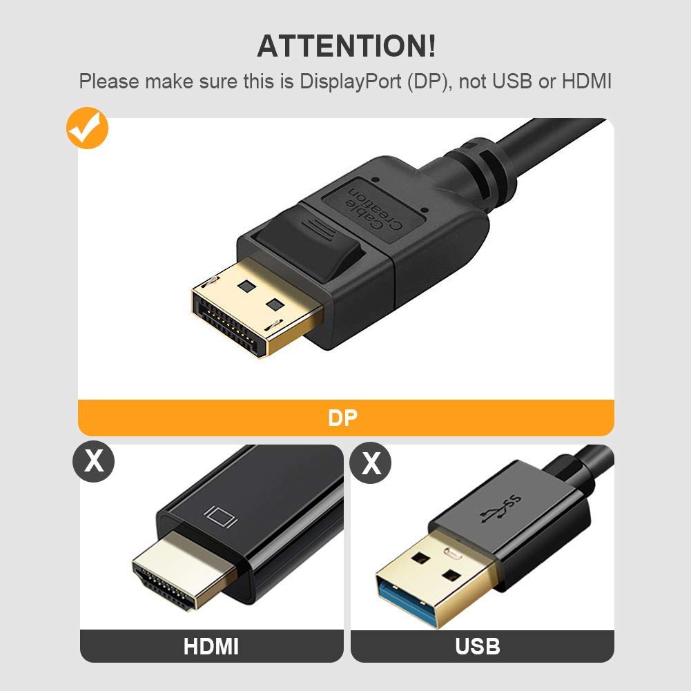 CableCreation 6 Pieds DisplayPort vers HDMI, plaqué or DP vers HDMI, 4K et 3D Audio / Video Converter, 1,83m / Noir