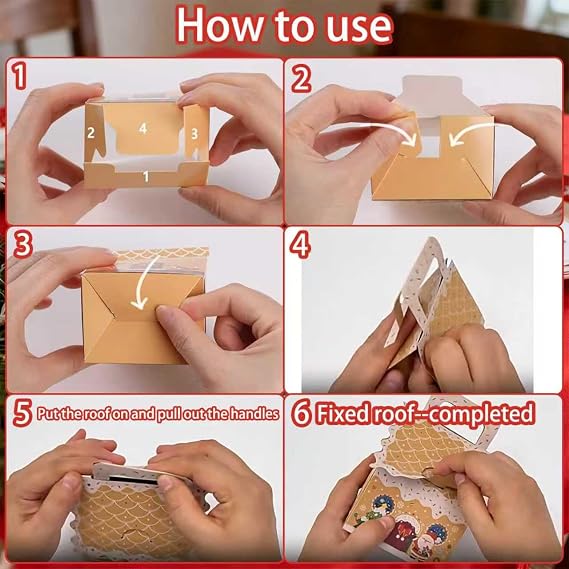 8Pcs Christmas Sweet Boxes Empty, Kraft Paper Xmas Gift Box Small, Xmas Party Favour Treat Boxes with Tags, Christmas Candy Box Party Supplies 5 x 3.15 In (Folded)