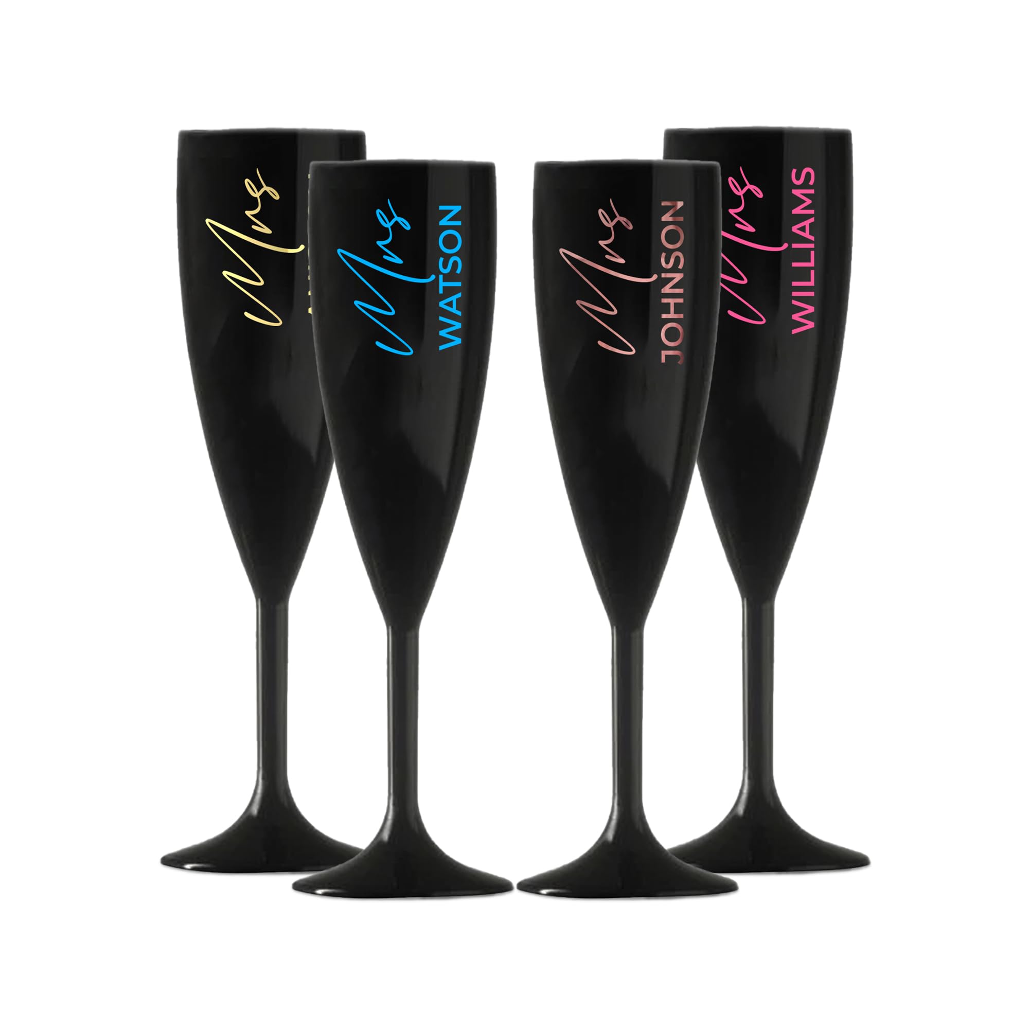 Personalised Champagne Premium Flute Glass Bride Groom Mr Mrs Wedding Maid Honour Any Name Wine Cocktail Prosecco Gift (Black, Mrs)