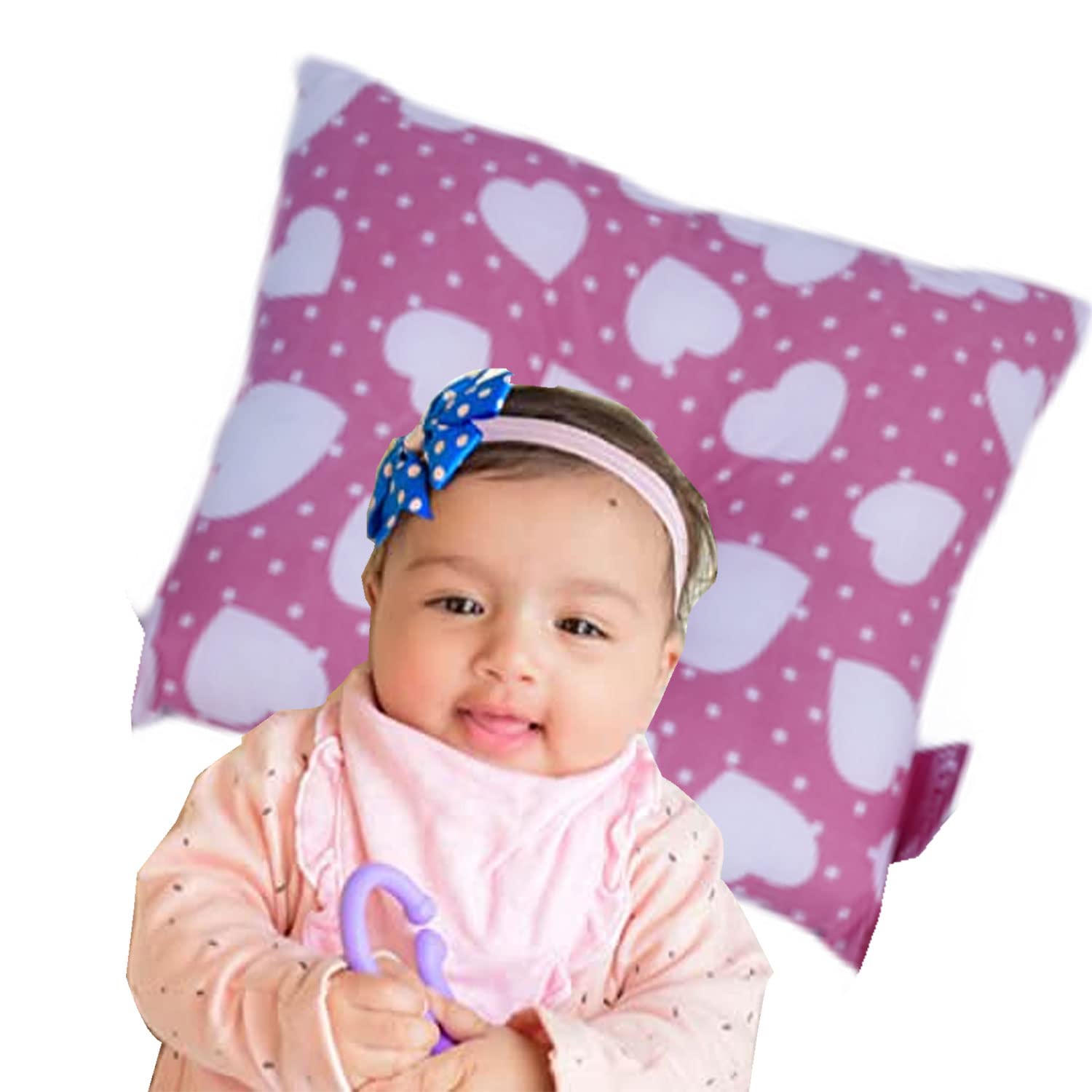 GET IT Organic Cotton Head Shaping Pillow for Infants and Toddlers (0M to 12M) - Unisex || Washable || 3D Mesh Structure || Prevent Flat Head || Back Neck Support (Pink Heart Head Pillow)