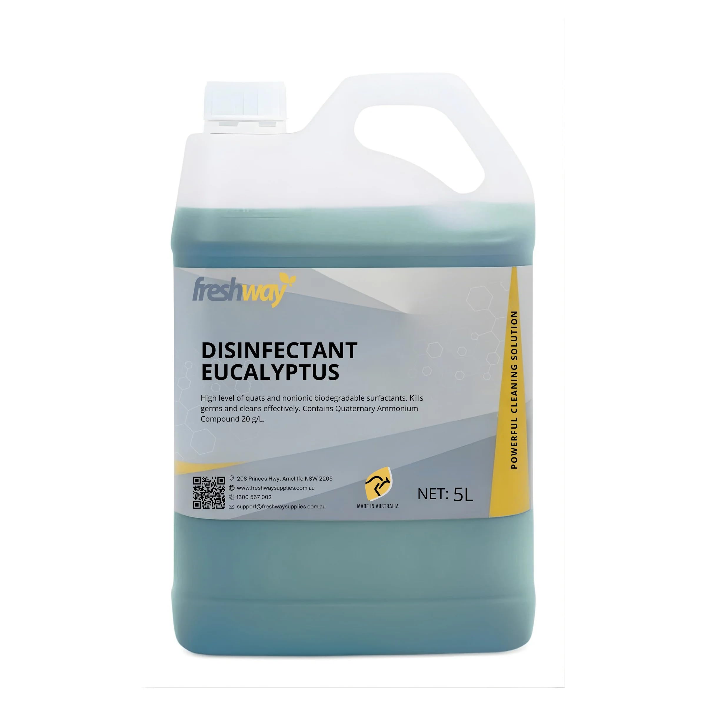 Freshway Eucalyptus Disinfectant 205 - Commercial Grade Quaternary Ammonium Cleaner for Floors & Toilets - 5L Concentrat